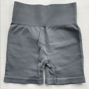Gray Ribbed High-Waist Shorts